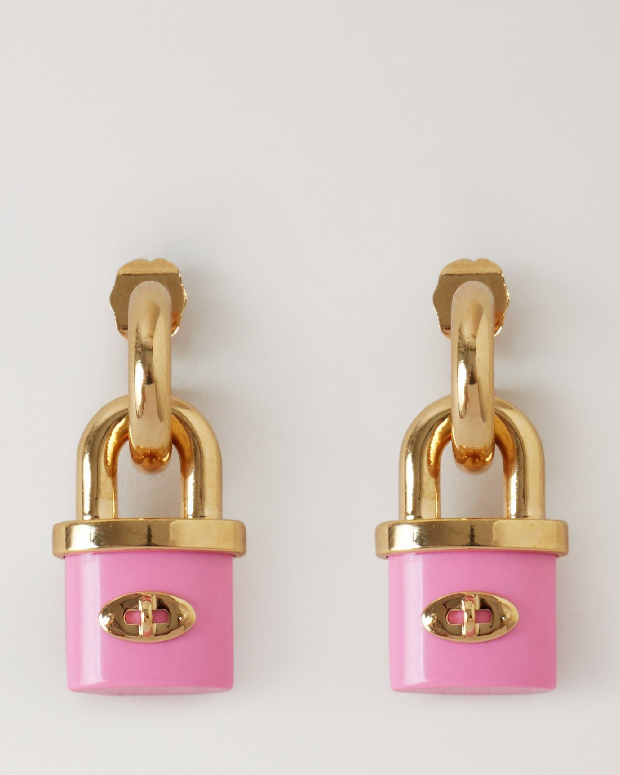Pink and gold padlock earrings