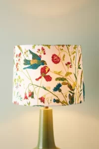 Floral lamp shade with a pink and green colour scheme