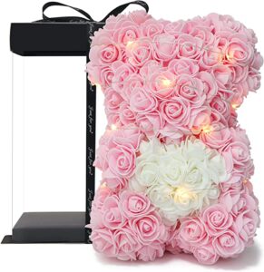 Adorable light pink rose bear with fairy lights
