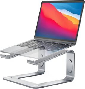 Silver laptop stand for desk