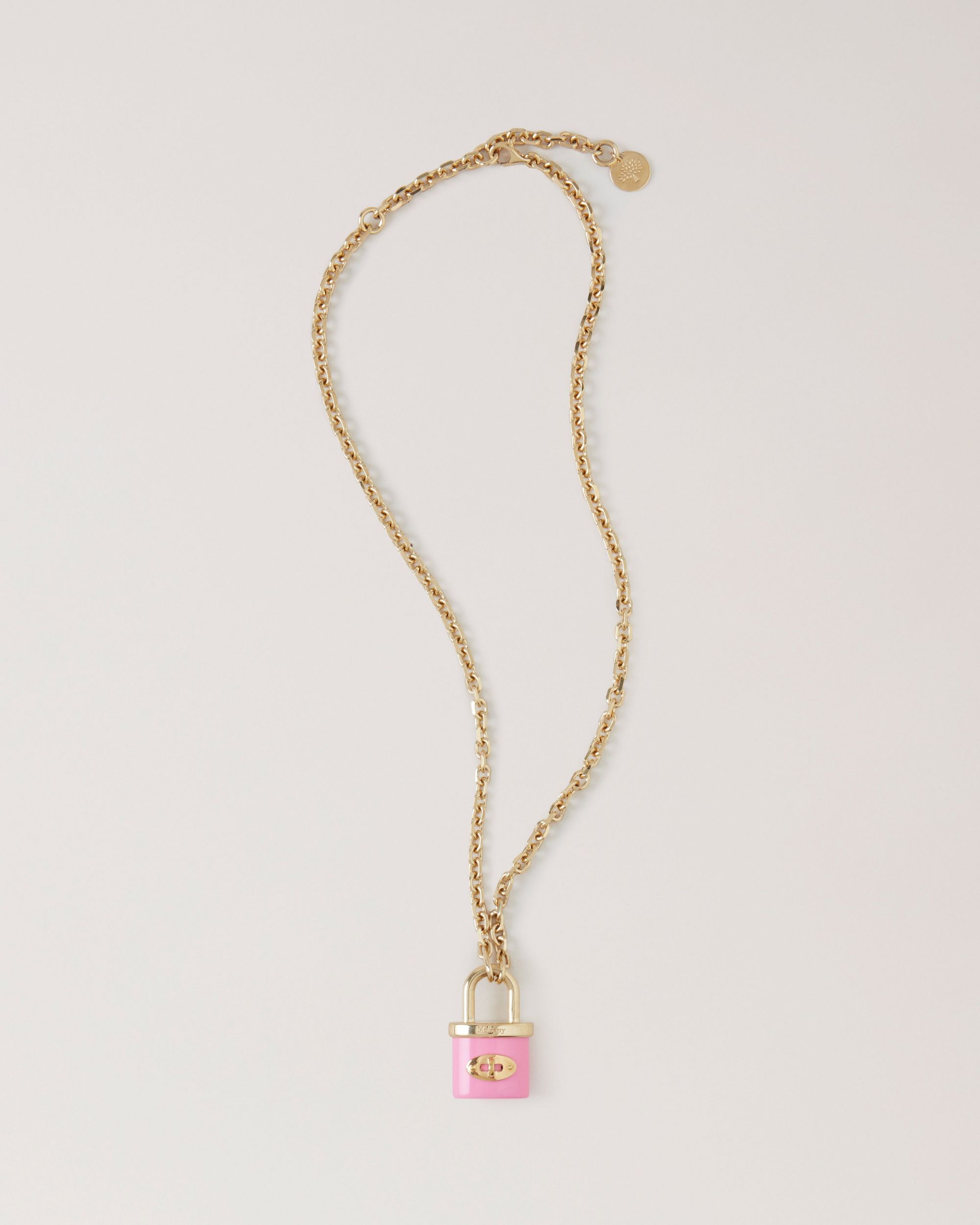 Pink locket necklace with gold chain