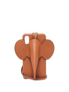 Neutral brown leather iPhone case shaped like an elephant