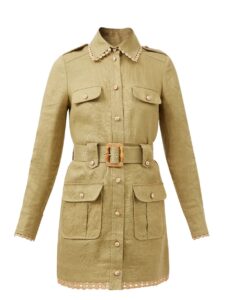 Neutral coloured coat from Zimmerman with waist belt and multiple pockets.