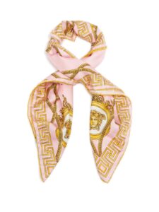 Gold pink patterned Versace twill scarf