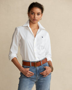 Stretchy white cotton shirt for women