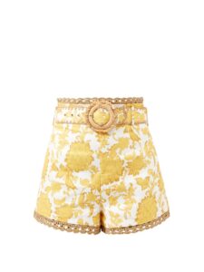 Yellow and white patterned shorts with jute lining