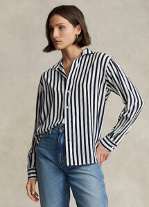 Navy and white striped shirt