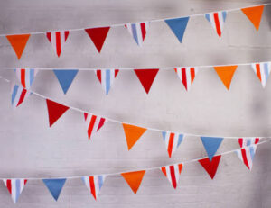 Blue, red and orange garden party bunting