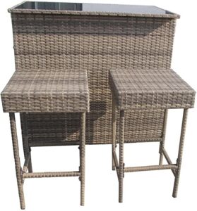 Bar style garden table with two garden high chairs