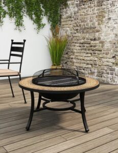 Aesthetic garden fire pit with space for coffee cups