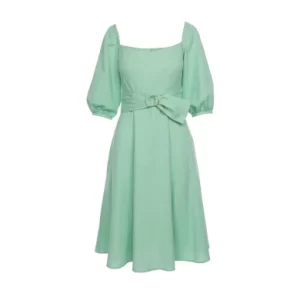 Aesthetic green dress with puffy sleeves and belt.