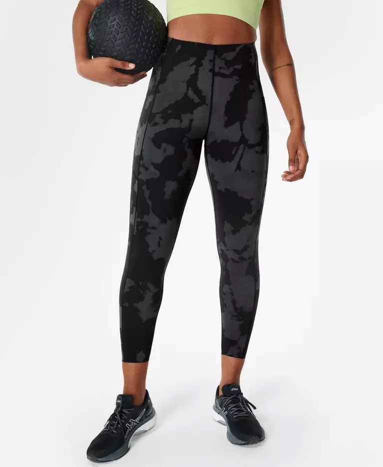 Black patterned tight-fitting leggings