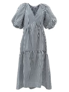 Beach striped dress with voluminous sleevs
