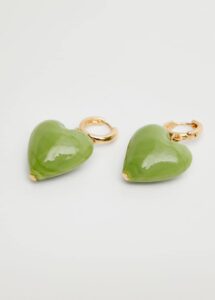 Aesthetic sage green heart shaped earrings with gold piercing ring