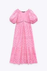 Pink picnic dress with cutout pattern design