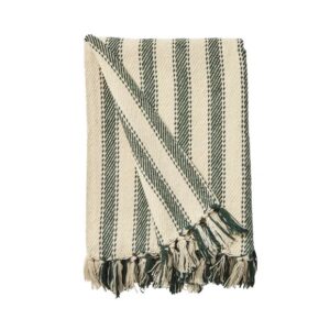 Green and cream striped throw