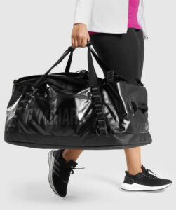 Black shiny gym bag for women