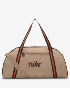 Stylish neutral brown Nike gym bag with orange straps
