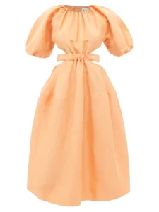Princess like orange aesthetic summer dress with puffy sleeves