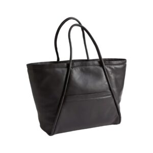 Large black padded leather handbag