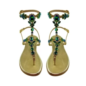 Tranquil green sandals with jewels
