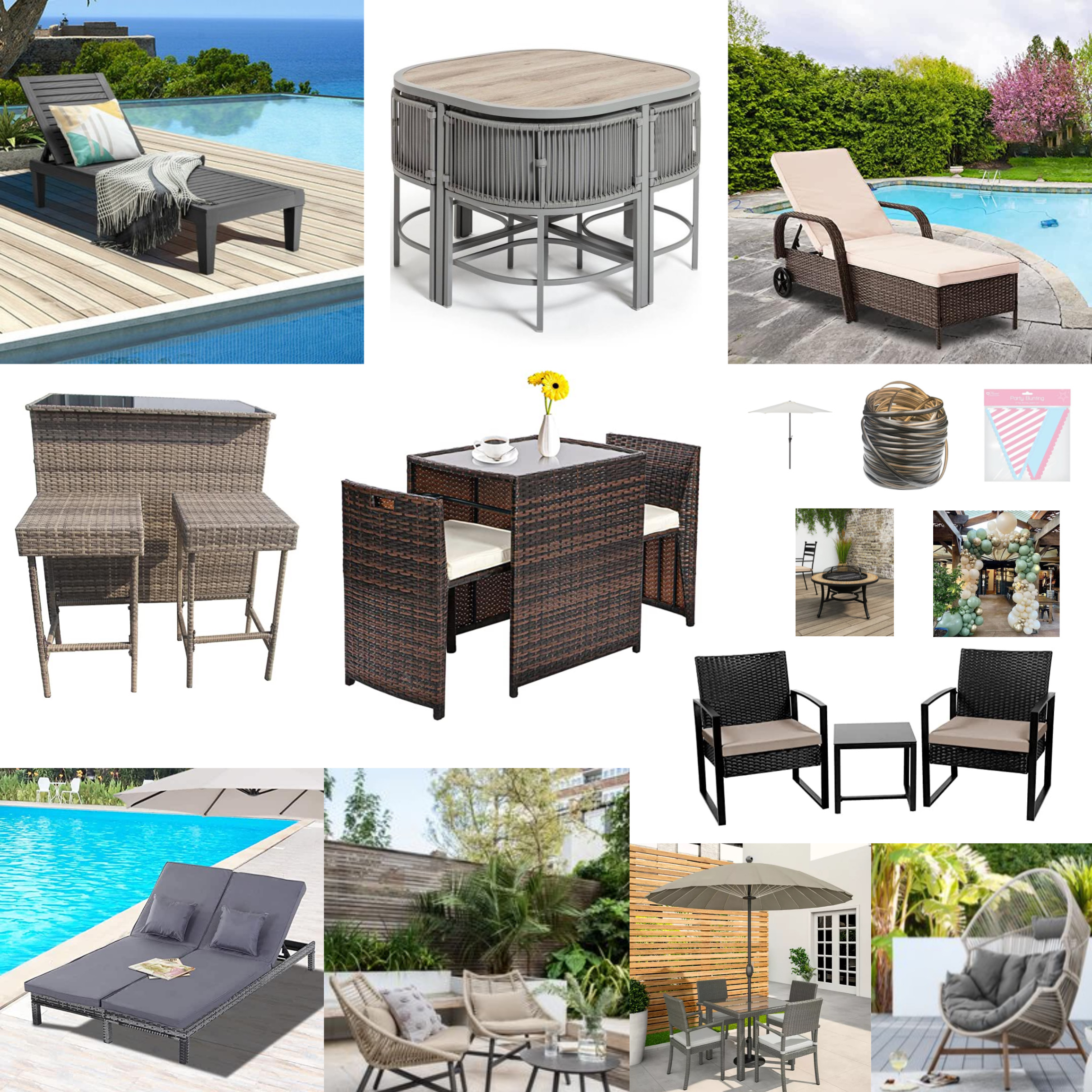 Collage of aesthetic garden furniture