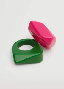 Green and pink plastic rings