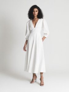 Elegant v-neck long white summer dress