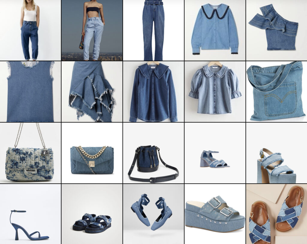 Denim shirts, jeans, bags and shoes