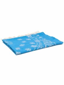 Blue and white patterned beach towel