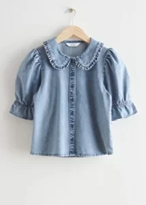 Denim blouse made from organic cotton with voluminous sleeves