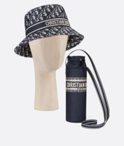 Navy patterned designer bucket hat with matching pouch