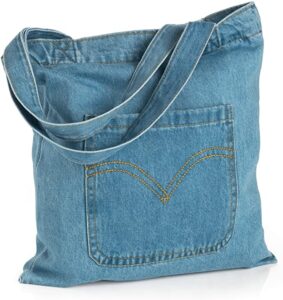 Blue denim tote bag with large front pocket