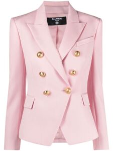 Light pink double breasted blazer with gold buttons