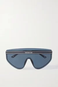 Ski style summer sunglasses with blue lenses and d-shaped frame