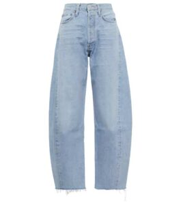 Women’s ninety’s inspired faded blue jeans which are high rise