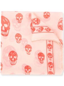 Pink scarf with red skull print