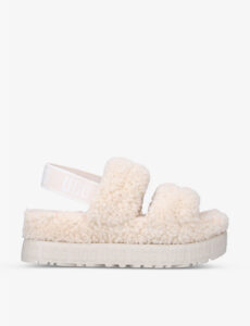 White fluffy Ugg sandals