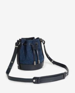 Small dark blue denim bag with leather shoulder strap