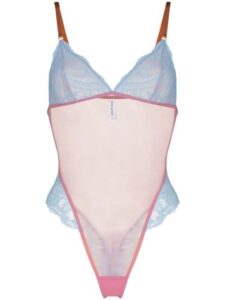 Blue and pink sheer lace bodysuit