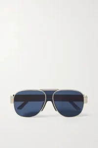 Sunglasses with blue lenses and gold frames