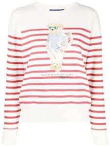 Women’s designer red and white striped jumper with bear print