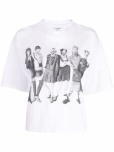 White retro t-shirt with black and white school girls print