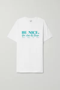 Women’s white tee with blue text print