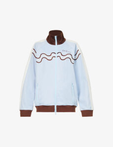 Light blue tracksuit top with brown collar