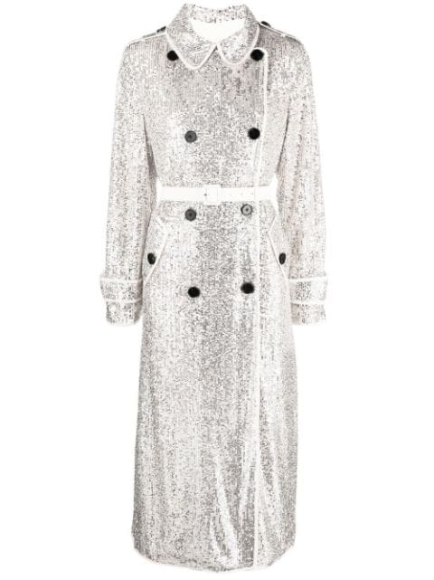 Women’s silver sequin-embellished trench coat