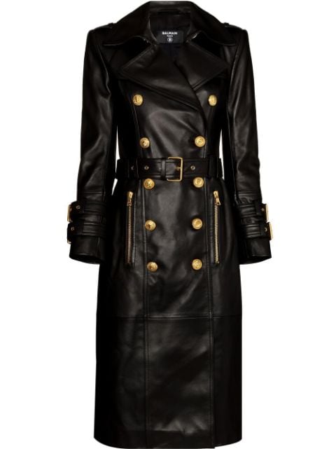 Black trench coat with gold buttons for women