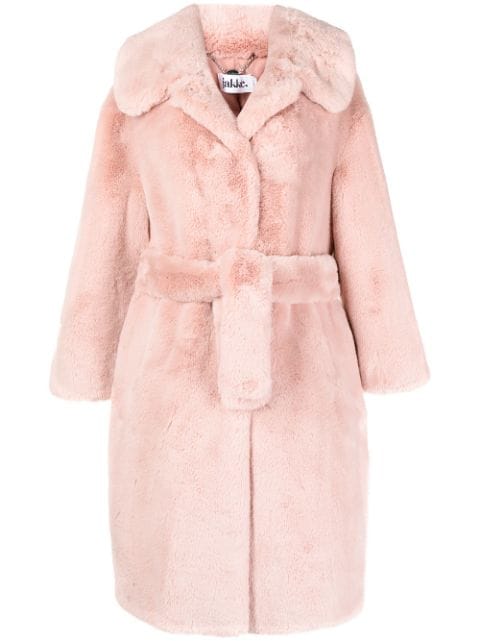 Pink fluffy autumn coat for women