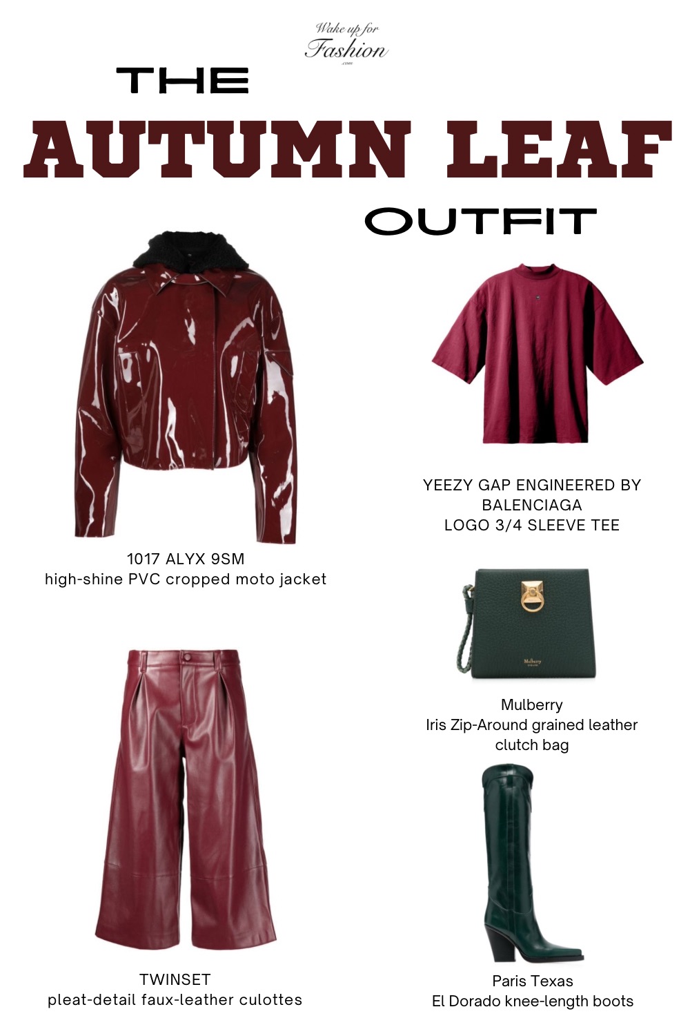 Maroon and green autumn outfit.