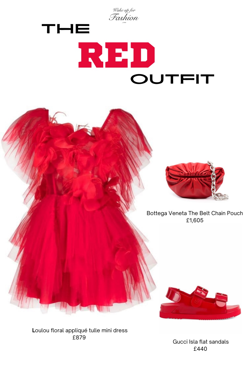 Women’s all red block colour outfit with dress, handbag and sandals.